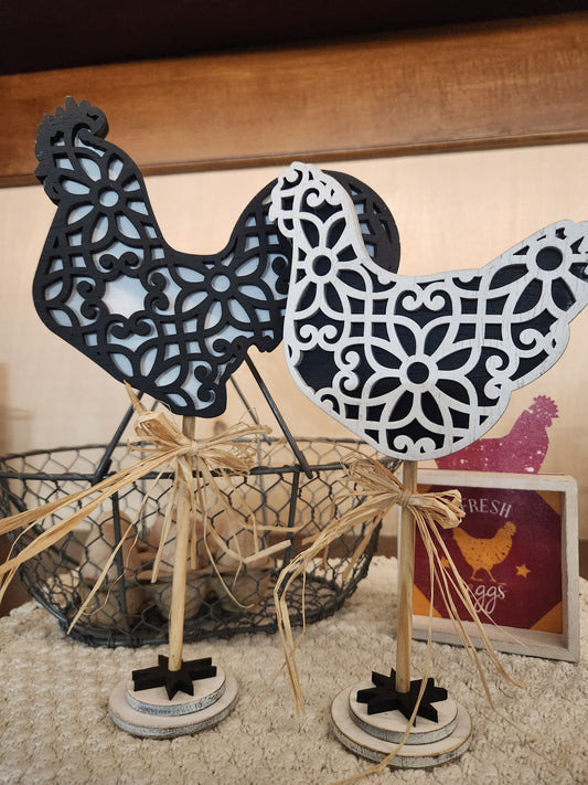 Rooster and/or Hen Farmhouse Shelf Sitters