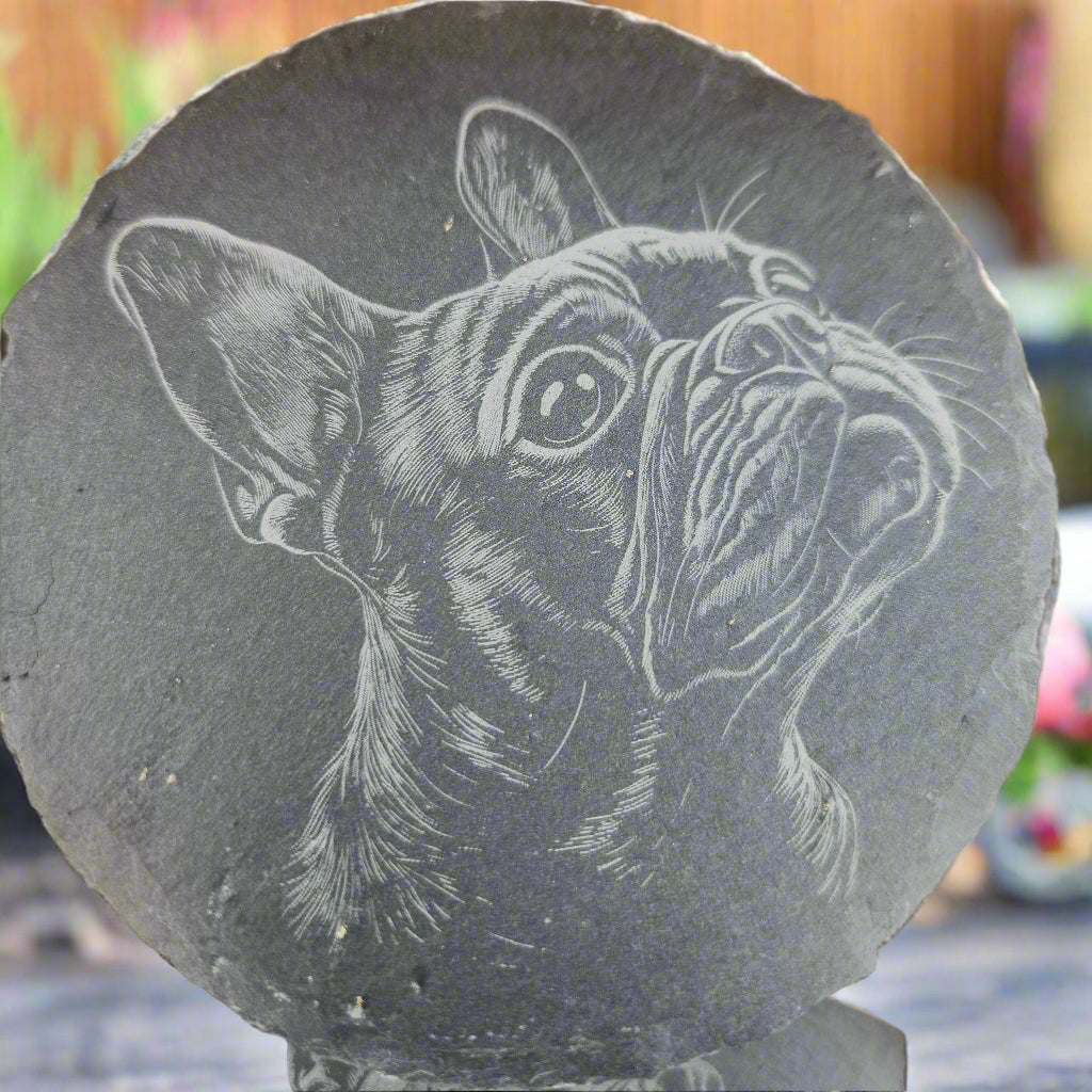 Slate Engraved Dog Coasters W/Holder