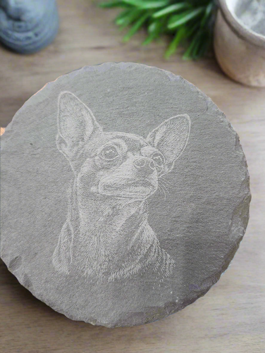 Slate Engraved Dog Coasters W/Holder