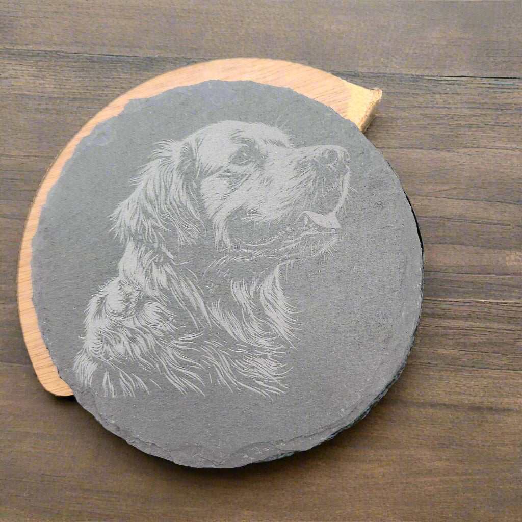 Slate Engraved Dog Coasters W/Holder
